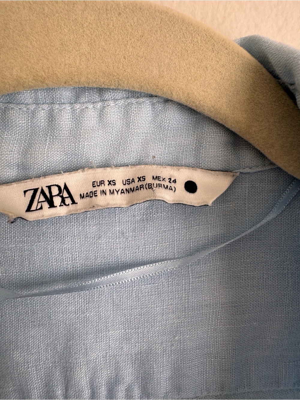 Zara 100% Linen Button Front Shirt Light Blue Oversized XS Coastal Chic - Picture 7 of 7